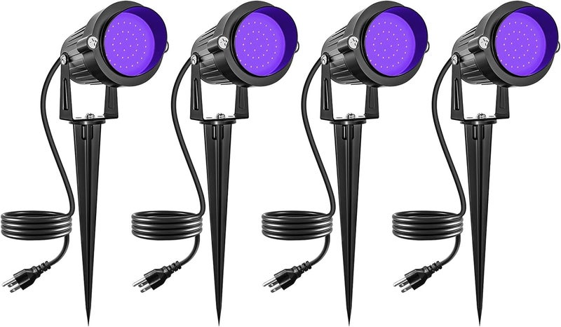 DOREIO Halloween Blacklight Spotlight Outdoor 15W LED Black Lights Waterproof Landscape Lighting with US Plug for Glow Dance Party,Stage Lighting,Body Paint,Fluorescent Poster, Neon Glow(4 Pack) - Image 1
